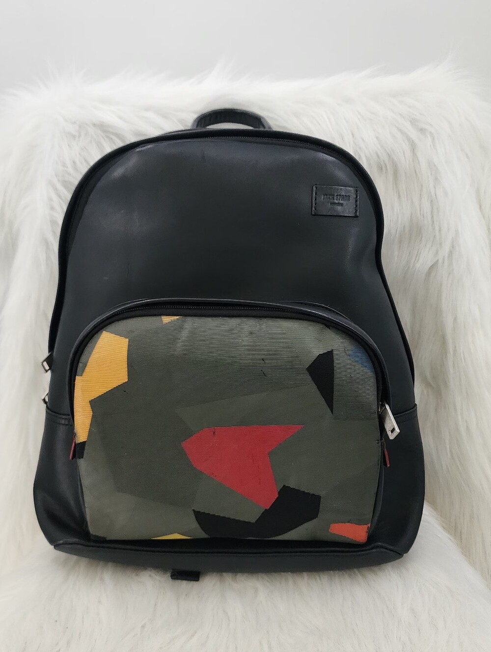 Jack Spade Leather Backpack, Kaleidoscope Front Pocket & Camo Inside, 100% Cow..